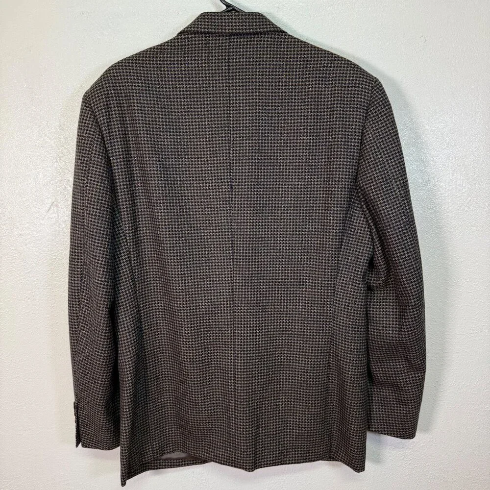 Canali Blazer Mens 40R Wool Brown Blue Houndstooth 3-Btn Made Italy Sport Coat